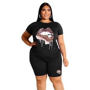 Athleisure Short Sleeves Leopard Graphic Printed Round Neck Top And Shorts